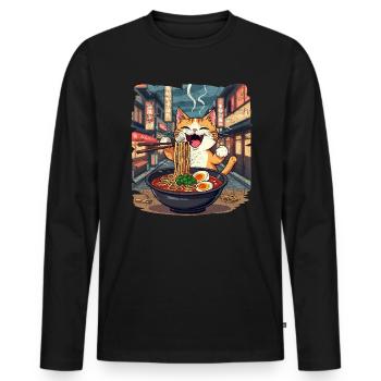 Chat et Ramen, Art Numérique Chat - T-shirt manches longues Premium bio Homme - noir - Devant - Nico (187cm)