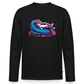 Cat & Music, Colorful Digital Art Cat - Men's Premium Organic Long Sleeve Shirt - black - Front - Nico (187cm)