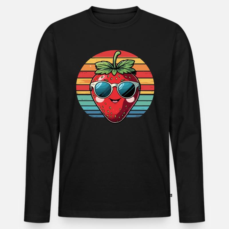 Erdbeere mit Sonnenbrille - Männer Premium Bio Langarmshirt - Schwarz