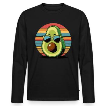 Avocado mit Sonnenbrille - Männer Premium Bio Langarmshirt - Schwarz - Vorne - Nico (187cm)