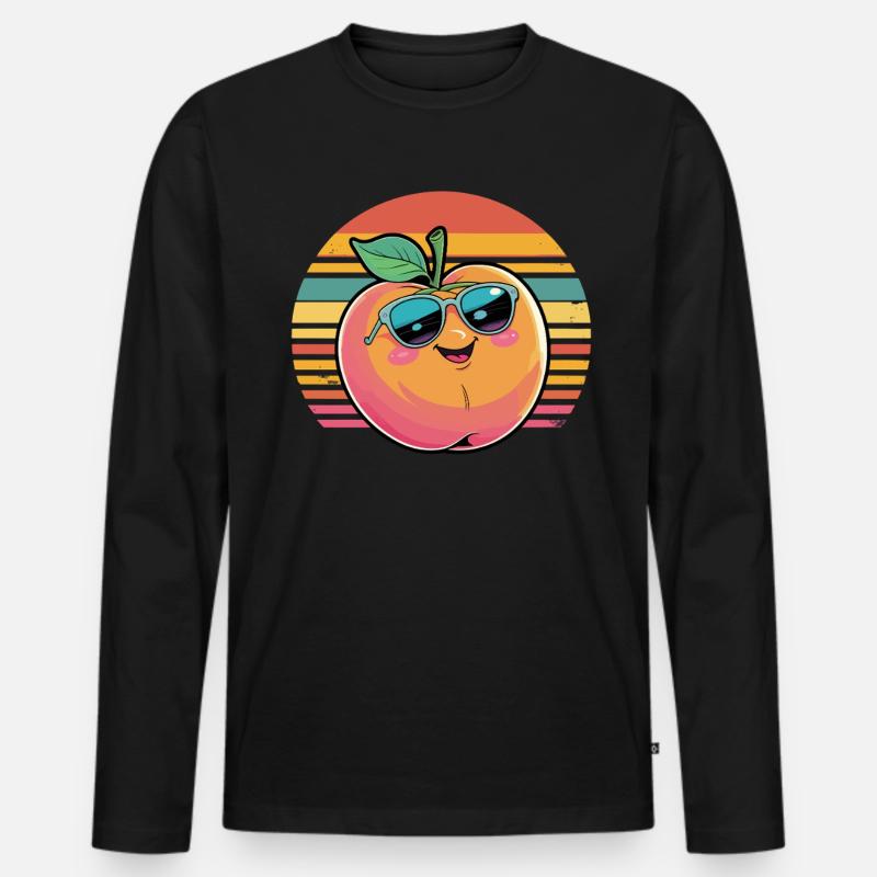 Pfirsich mit Sonnenbrille - Männer Premium Bio Langarmshirt - Schwarz