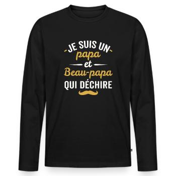 je suis un papa et beau-papa qui déchire - T-shirt manches longues Premium bio Homme - noir - Devant - Nico (187cm)