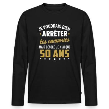 50 ans cadeau t shirt 50 ans - T-shirt manches longues Premium bio Homme - noir - Devant - Nico (187cm)