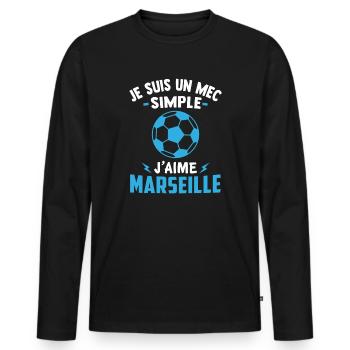 je suis un mec simple j'aime marseille - T-shirt manches longues Premium bio Homme - noir - Devant - Nico (187cm)