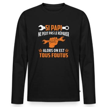 Grand-père si papi ne peut pas le réparer - T-shirt manches longues Premium bio Homme - noir - Devant - Nico (187cm)