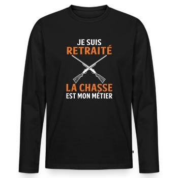 je suis retraité la chasse est mon métier chasseur - T-shirt manches longues Premium bio Homme - noir - Devant - Nico (187cm)