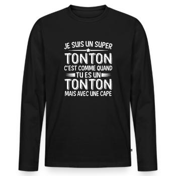 un super tonton avec une cape - T-shirt manches longues Premium bio Homme - noir - Devant - Nico (187cm)