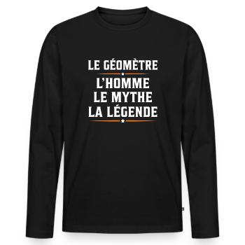 Géomètre topographe l'homme le mythe la légende - T-shirt manches longues Premium bio Homme - noir - Devant - Nico (187cm)