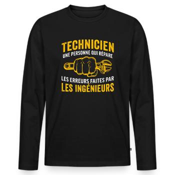Cadeau pour un Technicien - T-shirt manches longues Premium bio Homme - noir - Devant - Nico (187cm)