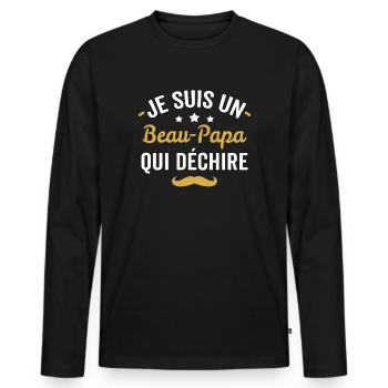 je suis un beau papa qui déchire - T-shirt manches longues Premium bio Homme - noir - Devant - Nico (187cm)