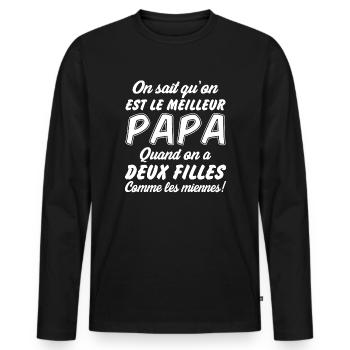 meilleur papa quand on a deux fille - T-shirt manches longues Premium bio Homme - noir - Devant - Nico (187cm)
