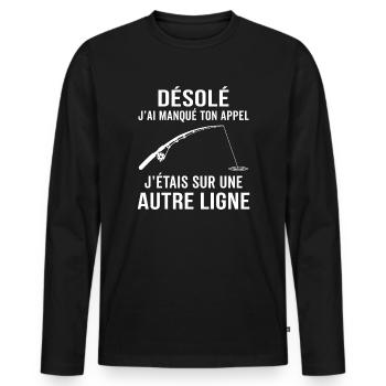 Drôle cadeau pour pêcheur t-shirt peche - T-shirt manches longues Premium bio Homme - noir - Devant - Nico (187cm)