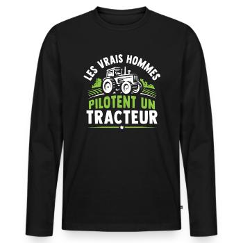Les vrais hommes pilotent un tracteur - T-shirt manches longues Premium bio Homme - noir - Devant - Nico (187cm)