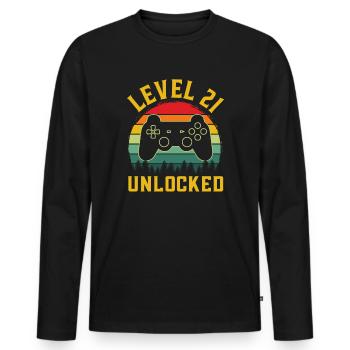Level 21 unlocked - T-shirt manches longues Premium bio Homme - noir - Devant - Nico (187cm)