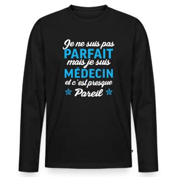 je suis médecin cadeau médecin - T-shirt manches longues Premium bio Homme - noir - Devant - Nico (187cm)