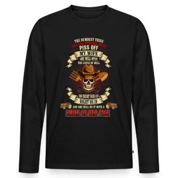 PISS OFF MY WIFE FARMER SKULL - T-shirt manches longues Premium bio Homme - noir - Devant - Nico (187cm)