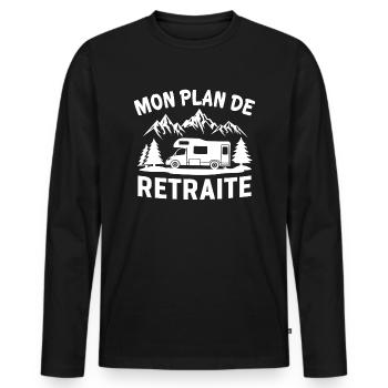Mon plan de retraite camping car t-shirt campeur - T-shirt manches longues Premium bio Homme - noir - Devant - Nico (187cm)