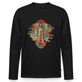 Our Lady of Guadalupe leopar pattern - Men's Premium Organic Long Sleeve Shirt - black - Front - Nico (187cm)