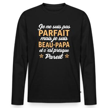 je suis un beau papa cadeau beau père - T-shirt manches longues Premium bio Homme - noir - Devant - Nico (187cm)