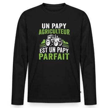 Un papy agriculteur est un papy parfait - T-shirt manches longues Premium bio Homme - noir - Devant - Nico (187cm)