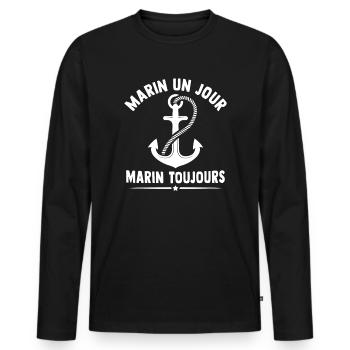 Marin un jour marin toujours cadeau marin - T-shirt manches longues Premium bio Homme - noir - Devant - Nico (187cm)
