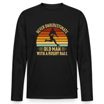 Never underestimate an old man with a rugby ball - Männer Premium Bio Langarmshirt - Schwarz - Vorne - Nico (187cm)
