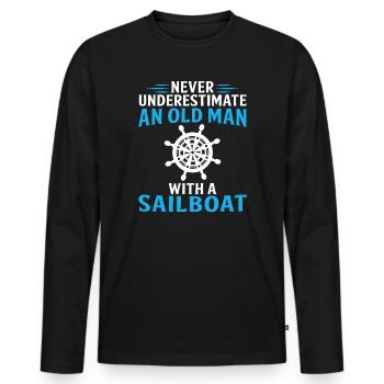 never underestimate an old man with a sailboat - Men's Premium Organic Long Sleeve Shirt - black - Front - Nico (187cm)
