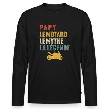 Papy le motard le mythe la légende - T-shirt manches longues Premium bio Homme - noir - Devant - Nico (187cm)