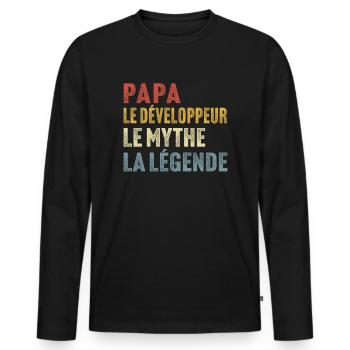 Papa le développeur le mythe la légende - T-shirt manches longues Premium bio Homme - noir - Devant - Nico (187cm)