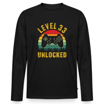 Level 33 unlocked t-shirt level 33 complete - Männer Premium Bio Langarmshirt - Schwarz - Vorne - Nico (187cm)