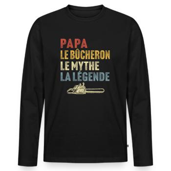Papa le bûcheron le mythe la légende - T-shirt manches longues Premium bio Homme - noir - Devant - Nico (187cm)