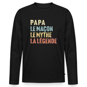 Papa le maçon le mythe la légende - T-shirt manches longues Premium bio Homme - noir - Devant - Nico (187cm)