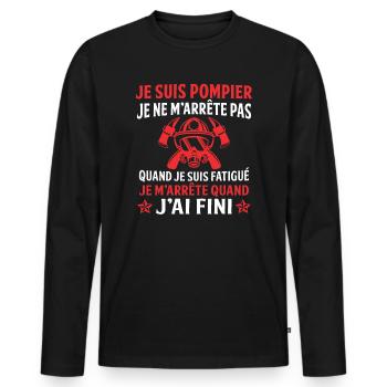 Je suis pompier t-shirt cadeau pompier - T-shirt manches longues Premium bio Homme - noir - Devant - Nico (187cm)