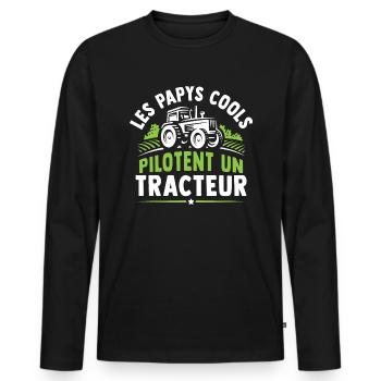 les papys cools pilotent un tracteur - T-shirt manches longues Premium bio Homme - noir - Devant - Nico (187cm)