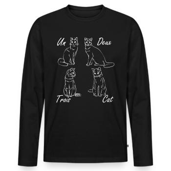 Un Deux Trois Cat - French - Men's Premium Organic Long Sleeve Shirt - black - Front - Nico (187cm)
