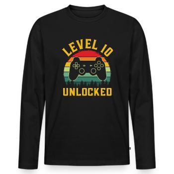Level 10 freigeschaltetes T-Shirt Level 10 komplett - Männer Premium Bio Langarmshirt - Schwarz - Vorne - Nico (187cm)