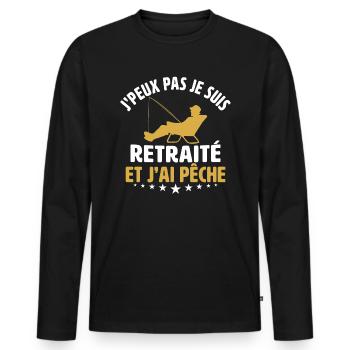 j'peux pas je suis retraité et j'ai pêche pêcheur - T-shirt manches longues Premium bio Homme - noir - Devant - Nico (187cm)