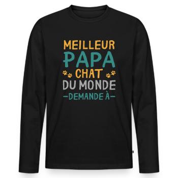 Meilleur Papa Chat Du Monde cadeau Personnalisé - T-shirt manches longues Premium bio Homme - noir - Devant - Nico (187cm)