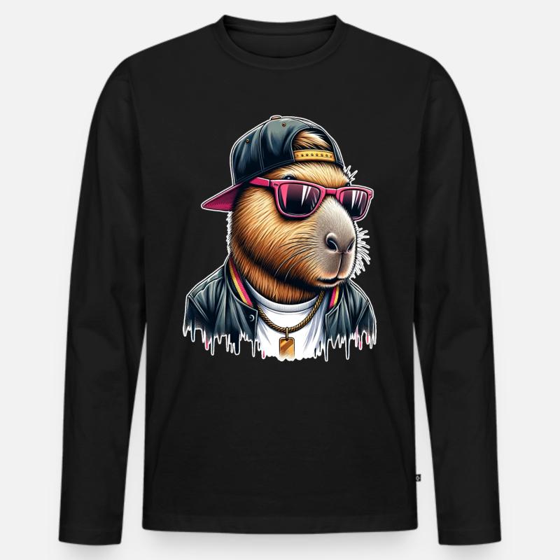 Capybara Cap Sonnebrille Cool - Männer Premium Bio Langarmshirt - Schwarz