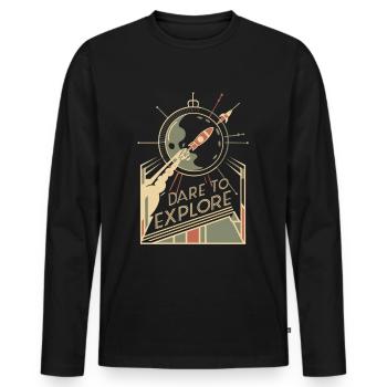 Osez explorer l’inconnu - T-shirt manches longues Premium bio Homme - noir - Devant - Nico (187cm)