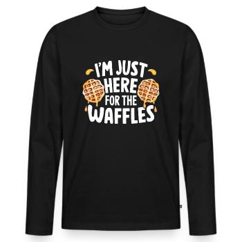 Je suis juste ici pour les gaufres - T-shirt manches longues Premium bio Homme - noir - Devant - Nico (187cm)