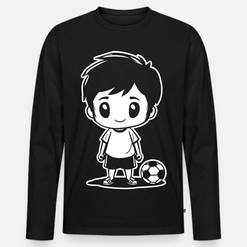 Fußball Junge Zeichnung - Männer Premium Bio Langarmshirt - Schwarz