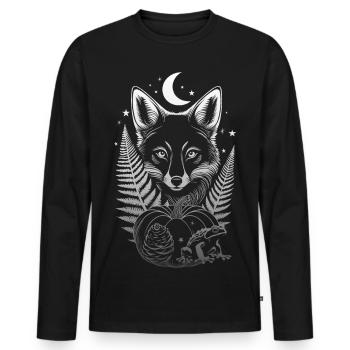 Mystischer Fuchs mit Kürbis - Nacht im Herbstwald - Männer Premium Bio Langarmshirt - Schwarz - Vorne - Nico (187cm)