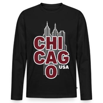 Chicago Skyline, USA, Illinois - T-shirt manches longues Premium bio Homme - noir - Devant - Nico (187cm)