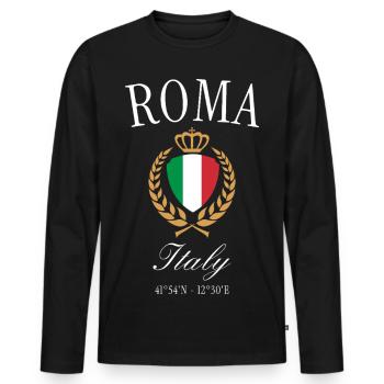 Rome, Italy Coat of Arms Crown – Travel Souvenir - Men's Premium Organic Long Sleeve Shirt - black - Front - Nico (187cm)