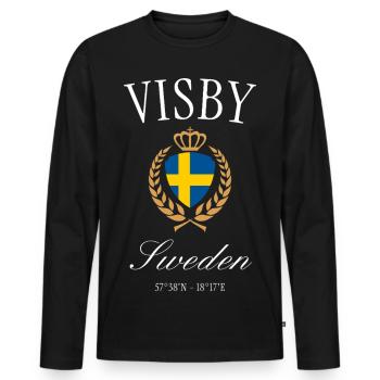 Visby Schweden Wappen Krone – Reise Souvenir - Männer Premium Bio Langarmshirt - Schwarz - Vorne - Nico (187cm)