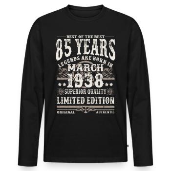 Born in March 1938 - 85 years old - Men's Premium Organic Long Sleeve Shirt - black - Front - Nico (187cm)