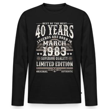 Born in March 1983 - 40 years old - Men's Premium Organic Long Sleeve Shirt - black - Front - Nico (187cm)