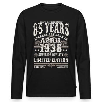 Born in April 1938 - 85 years old - Men's Premium Organic Long Sleeve Shirt - black - Front - Nico (187cm)