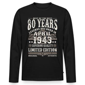 April 1943 geboren - 80 Jahre alt - Männer Premium Bio Langarmshirt - Schwarz - Vorne - Nico (187cm)